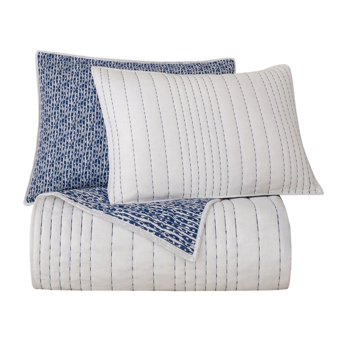 Indigo - Twin Staccato Reversible Quilt Set (Set of 2) - Blue / White