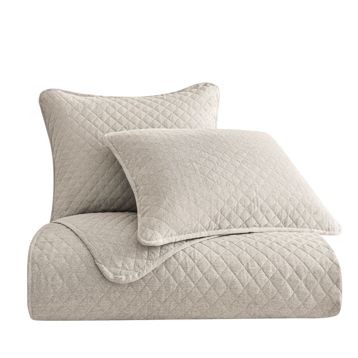 Anna - Full/Queen Diamond Quilted Coverlet Set (Set of 3) - Light Tan