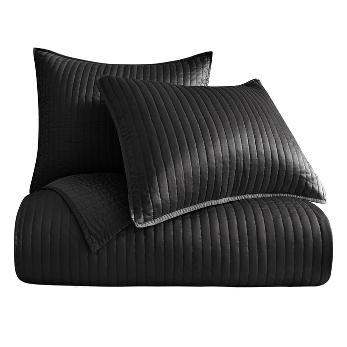 Satin Channel - King Quilt Set (Set of 3) - Black