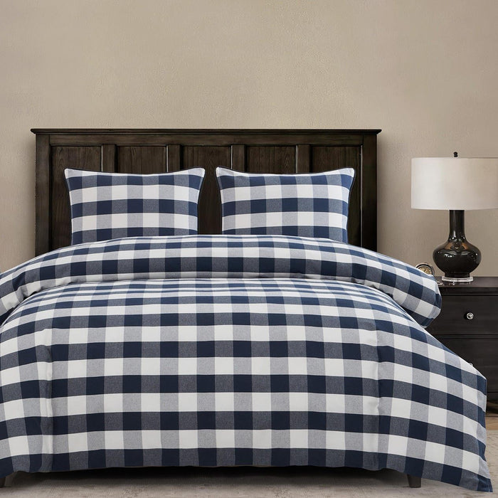Camille - King Buffalo Check Comforter Set (Set of 3) - Navy