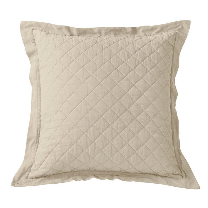 Diamond Linen - Linen Cotton Diamond Quilted Euro Sham - Light Tan
