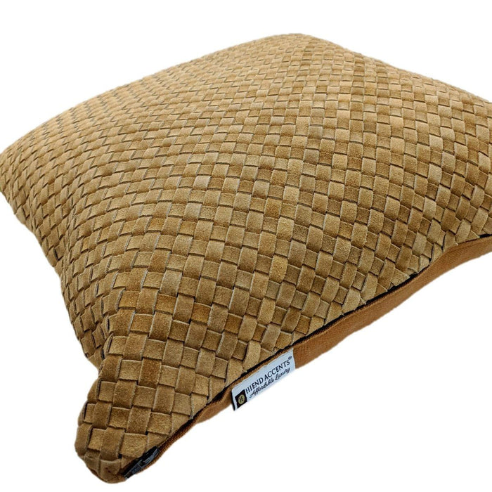 Genuine Leather - Woven Suede Lumbar Pillow - Butterscotch