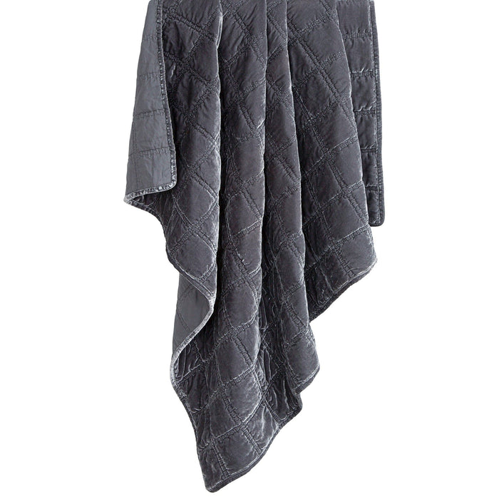 Stella - Faux Silk Velvet Double Box Stitch Throw - Slate