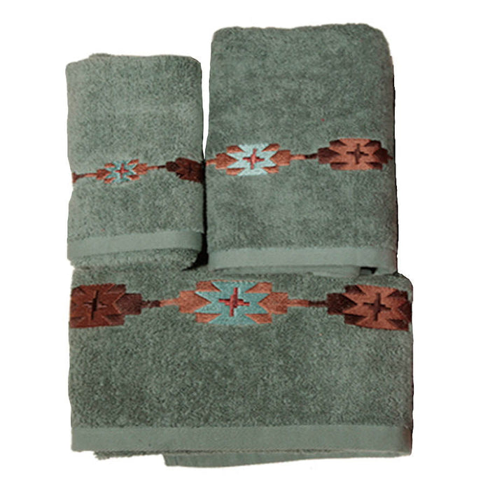 Socorro - Embroidered Towel Set (Set of 3), 2 Per Carton - Turquoise
