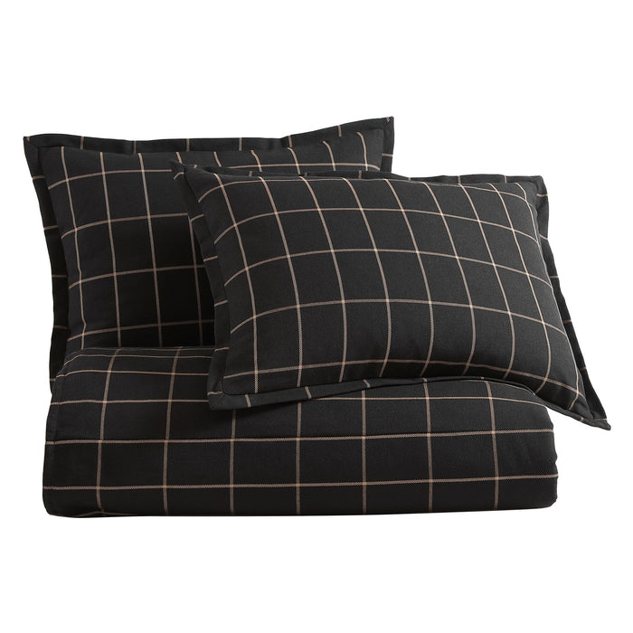 Windowpane - Queen Plaid Duvet Cover Set (Set of 3) - Black