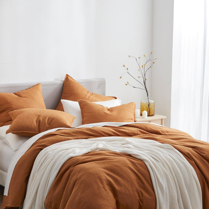100% French Flax Linen - Queen Duvet Cover Set (Set of 3) - Caramel