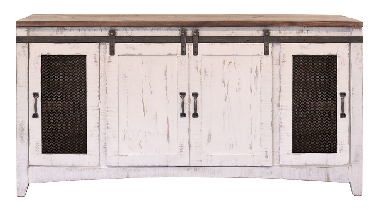 Pueblo - TV Stand / Console / Wall Unit - Antiqued White / Brown