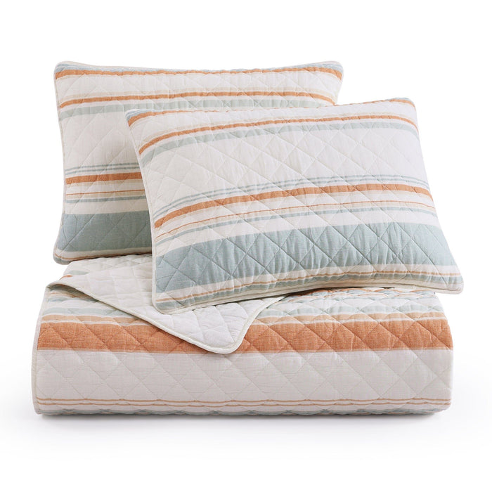Mystic Stripe - King Cotton Gauze Quilt Set (Set of 3) - Coral