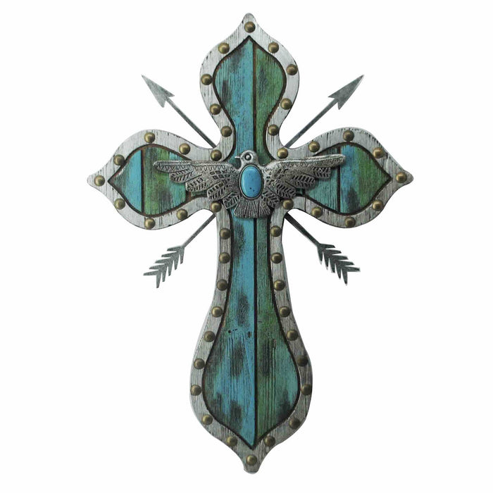 Wall Décor - 22" x 16" Thunderbird Arrow Cross Wall Décor 4 Per Carton - Silver / Turquoise