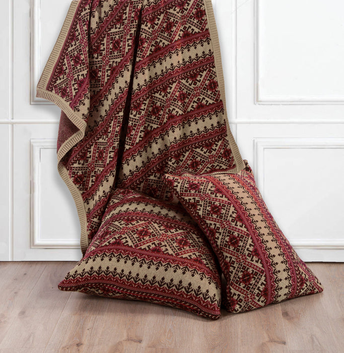 Fair Isle - Knit Red Euro Sham - Brown / Red