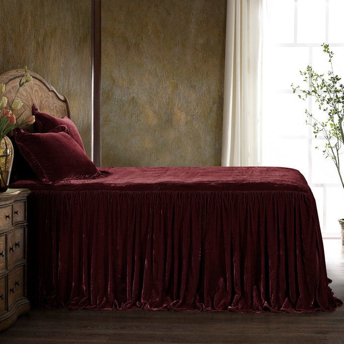 Stella - Twin Faux Silk Velvet Bedspread Set (Set of 2) - Garnet Red