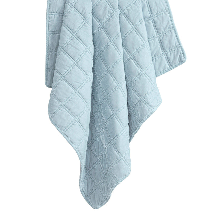 Stella - Faux Silk Velvet Double Box Stitch Throw - Icy Blue