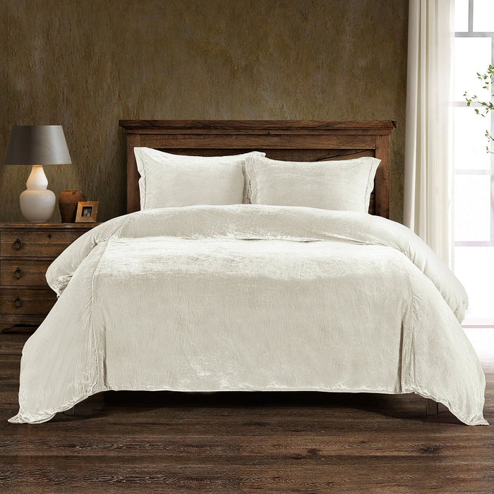 Stella - King Faux Silk Velvet Duvet Cover Set (Set of 3) - Stone