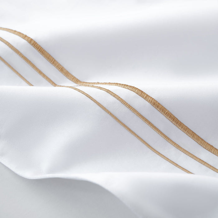 Border Embroidery - Queen Duvet Cover Set (Set of 3) - Light Gold / White