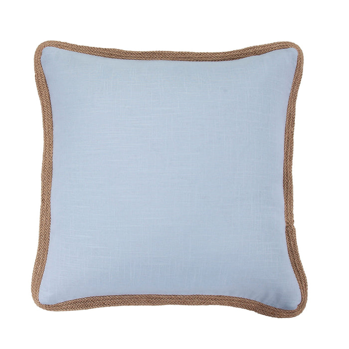 Luna - Washed Linen Jute Trimmed Euro Sham - Light Blue