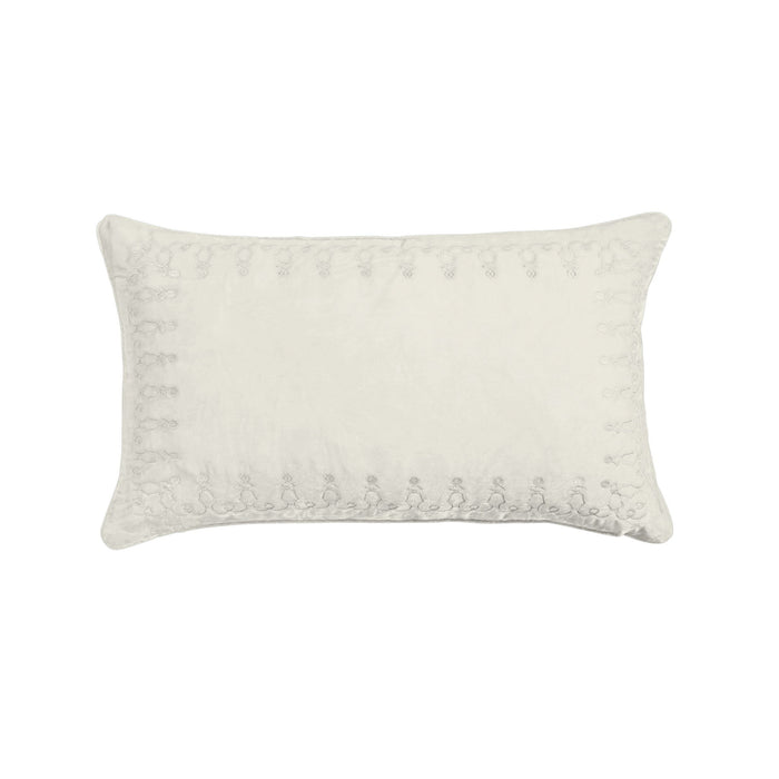 Stella - Faux Silk Velvet Embroidered Lumbar Pillow - Stone