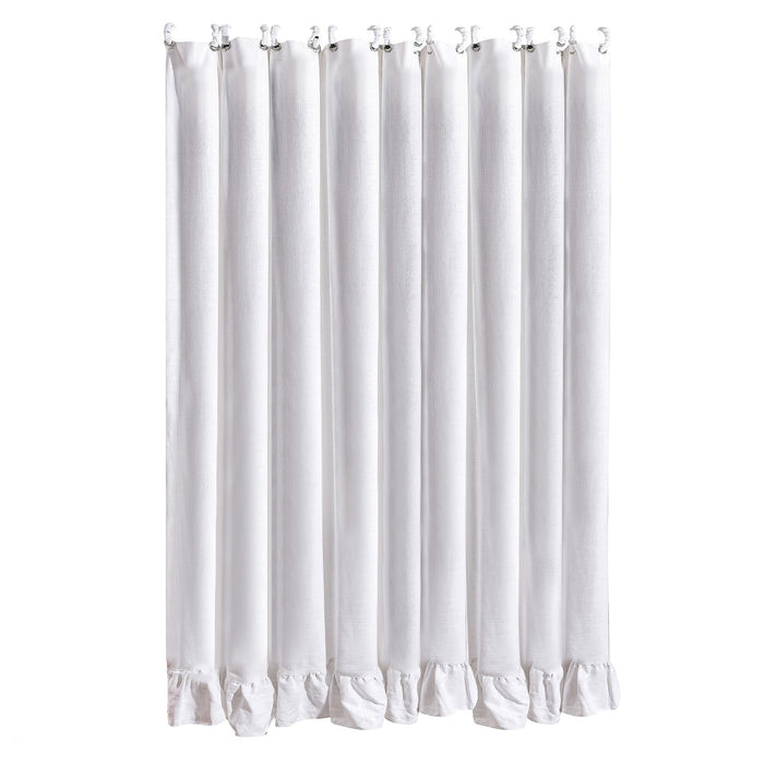 Lily - Washed Linen Ruffled Shower Curtain - White