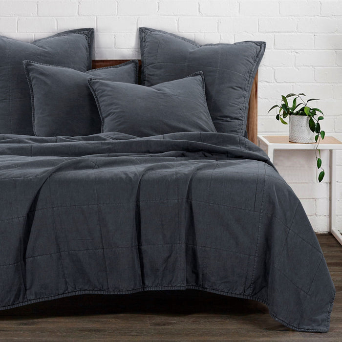 Cotton Canvas - Full/Queen Stonewashed Coverlet Set (Set of 3) - Charcoal