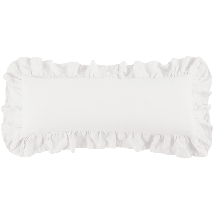 Luna - Washed Linen Ruffled Lumbar Pillow - White