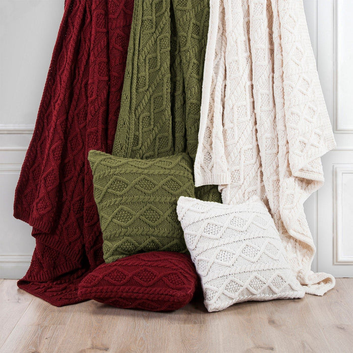 Cable Knit - Soft Diamond Throw Pillow - Red