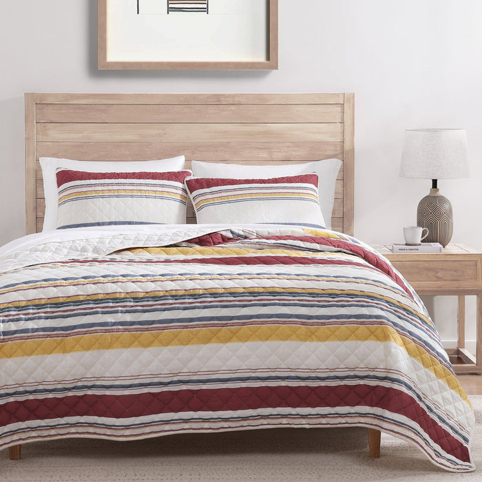 Mystic Stripe - Twin Cotton Gauze Quilt Set (Set of 2) - Merlot