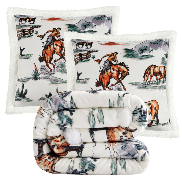 Campfire - Ranch Life Western Toile Campfire Sherpa Throw Set (Set of 3) - Duffle Bag