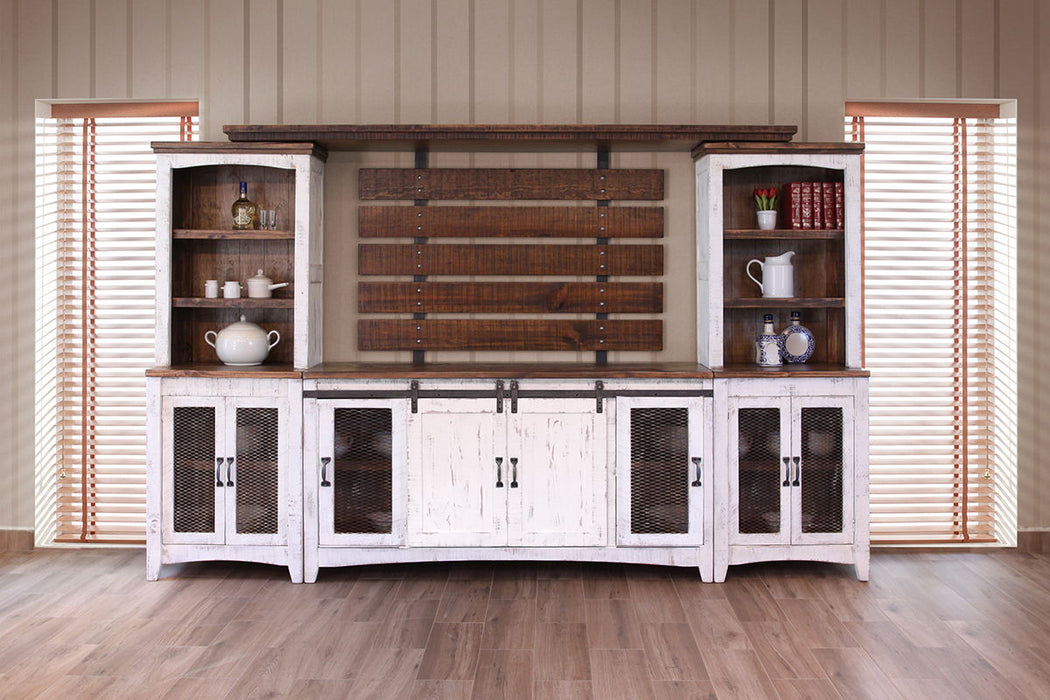 Pueblo - TV Stand / Console / Wall Unit - Antiqued White / Brown