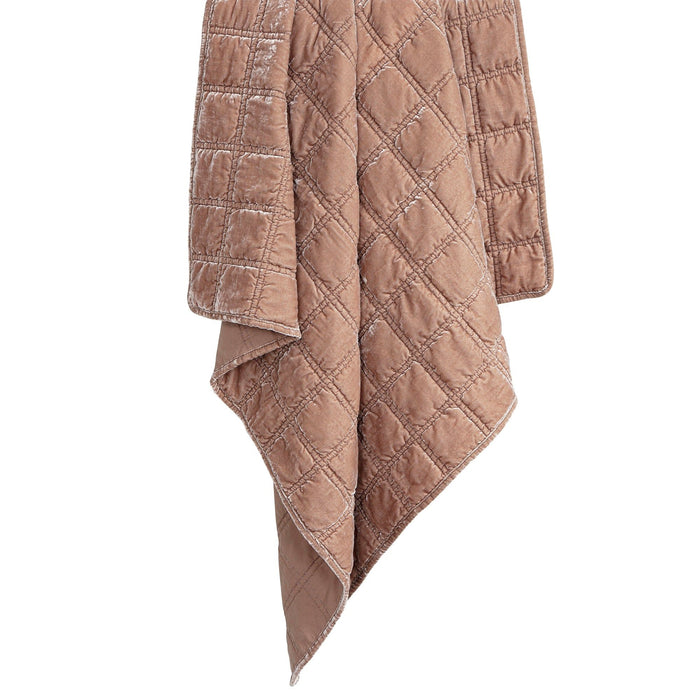 Stella - Faux Silk Velvet Double Box Stitch Throw - Dusty Rose