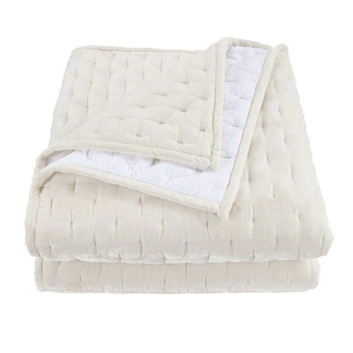 Stella - Full/Queen Faux Silk Velvet Pintuck Quilt - Stone