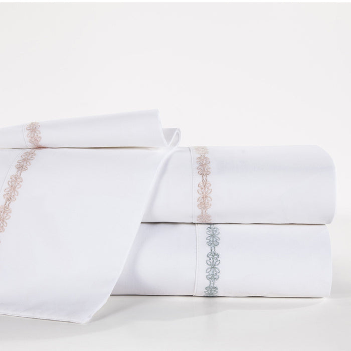 Laurel Sheet - Twin 350TC Laurel Embroidered Border Sheet Set (Set of 3) - Light Blue