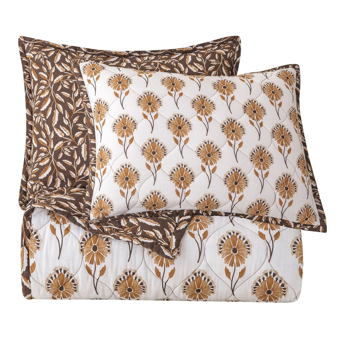 Woodstock - Twin Reversible Quilt Set (Set of 2) - White / Tan