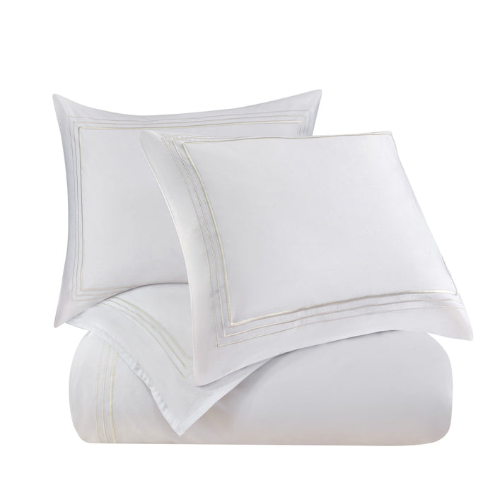 Border Embroidery - King Duvet Cover Set (Set of 3) - White