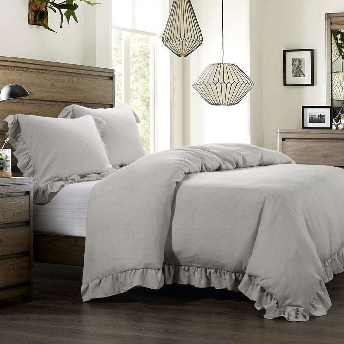 Lily - Queen Washed Linen Duvet Cover Set (Set of 3) - Light Gray