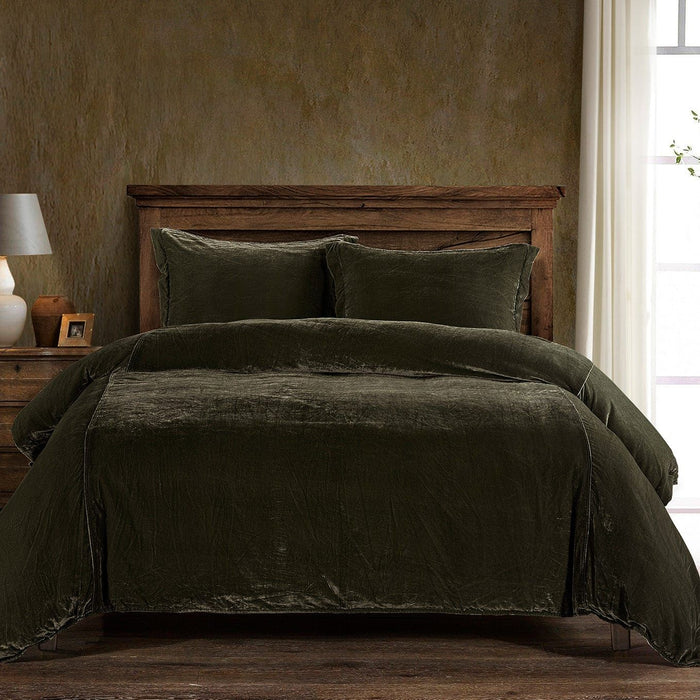 Stella - Queen Faux Silk Velvet Duvet Cover Set (Set of 3) - Fern Green