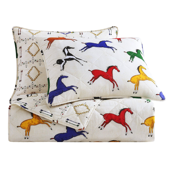Wild Horses - Twin Reversible Quilt Set (Set of 2) - Multi Color