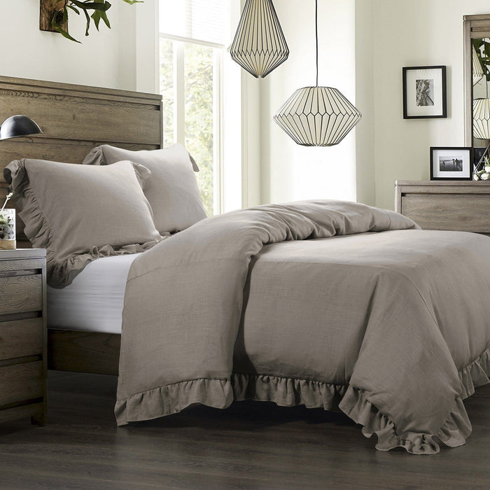 Lily - Queen Washed Linen Duvet Cover Set (Set of 3) - Taupe
