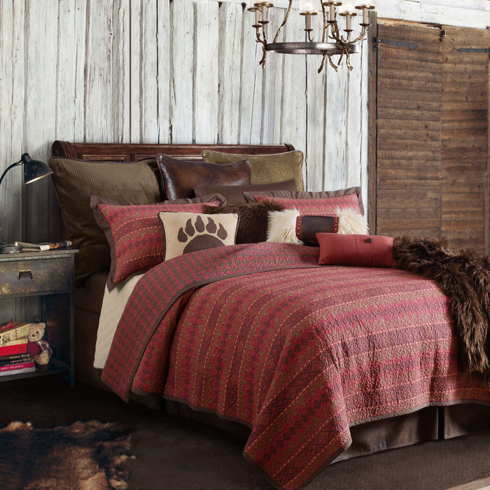 Rushmore - Full/Queen Reversible Quilt Set (Set of 3) - Red / Brown