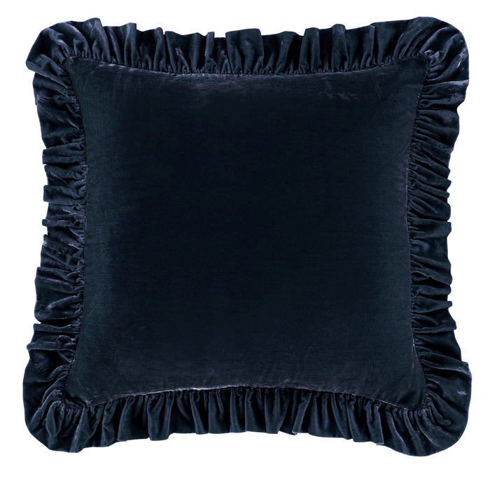Stella - Faux Silk Velvet Ruffled Euro Sham - Midnight Blue