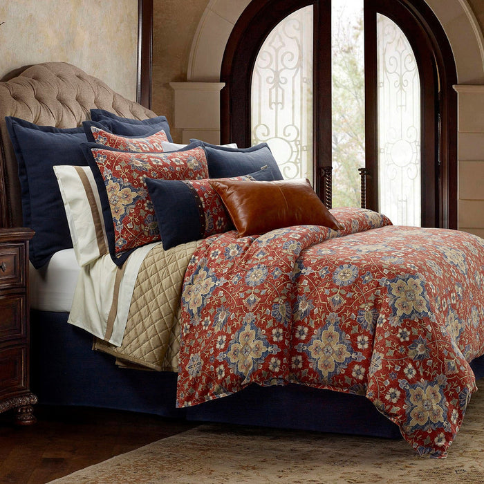 Melinda - Queen Washed Linen Duvet Cover Set (Set of 3) - Red / Navy