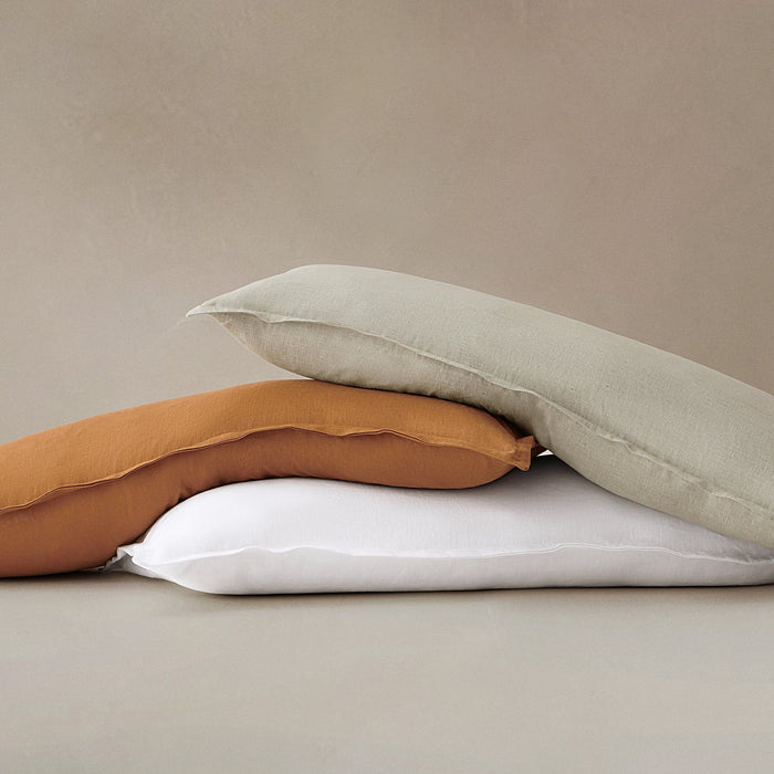 100% French Flax Linen - Long Lumbar Pillow - White