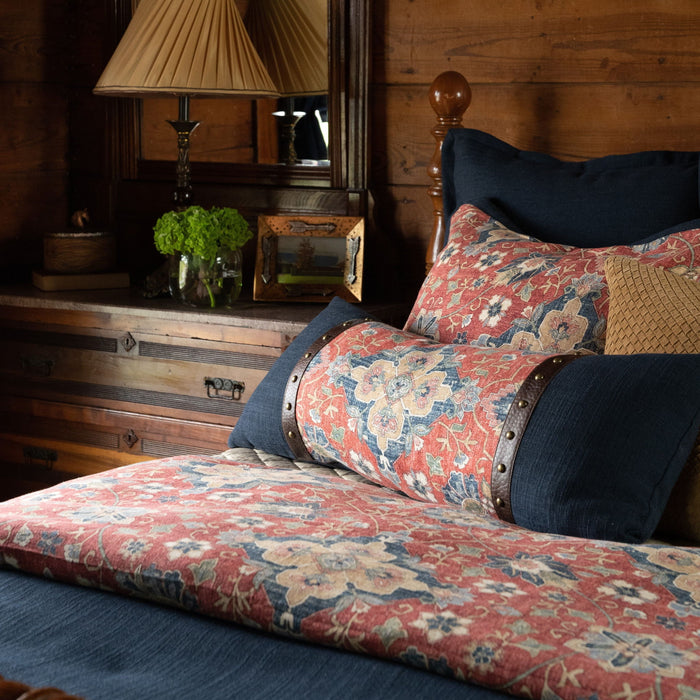 Melinda - Queen Washed Linen Comforter Set (Set of 3) - Red / Navy