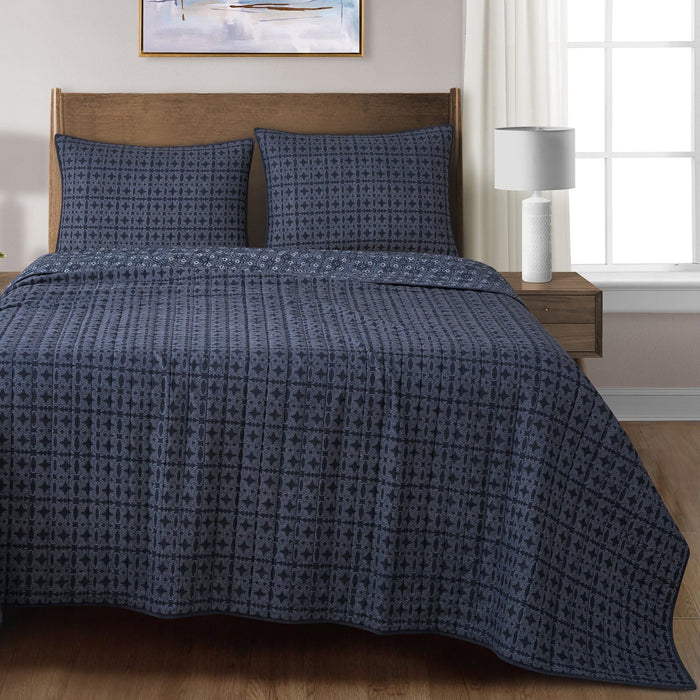 Indigo - Twin Reversible Quilt Set (Set of 2) - Blue