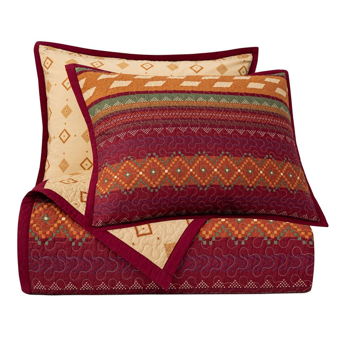 Solace - King Reversible Quilt Set (Set of 3) - Red / Orange / Brown