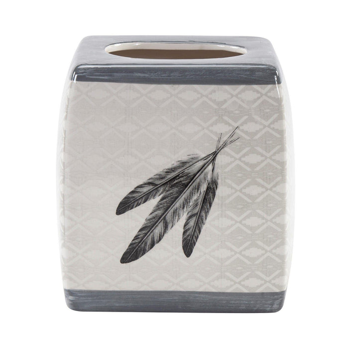 Tossed Feather - Feather Design Ceramic Tissue Box Cover, 2 Per Carton - Cream / Gray