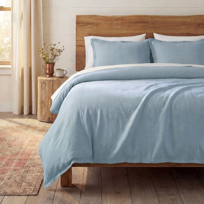 Hera - Queen Washed Linen Flange Duvet Cover Set (Set of 3) - Ligh Blue