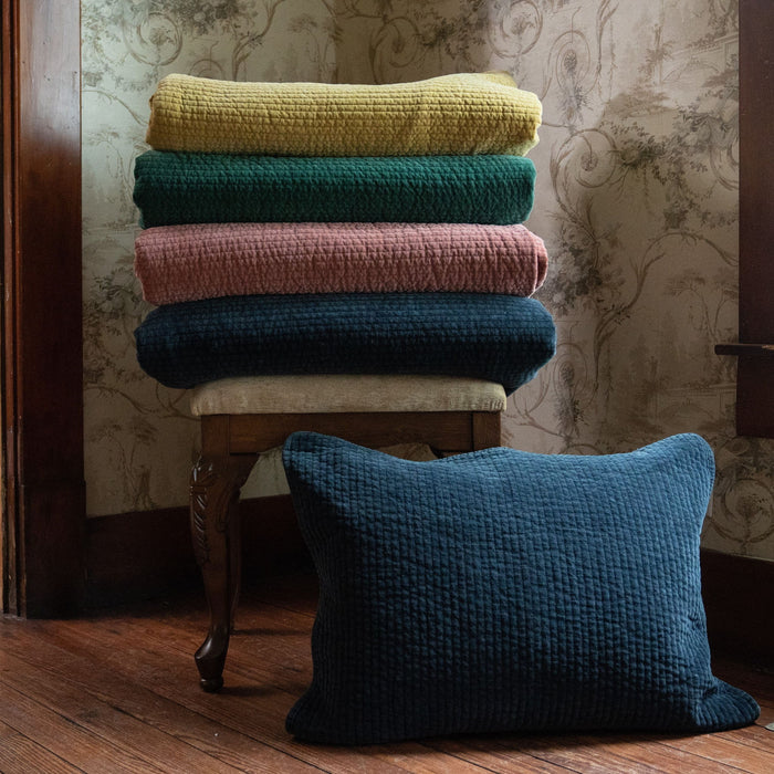 Stonewashed Cotton Velvet - Full/Queen Quilt Set (Set of 3) - Deep Blue
