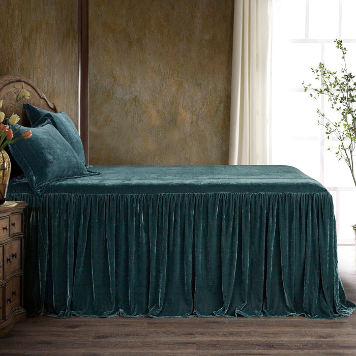 Stella - King Faux Silk Velvet Bedspread Set (Set of 3) - Storm Blue