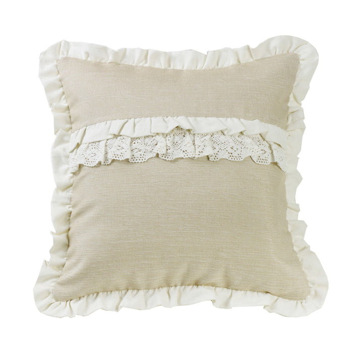 Charlotte - Ruffle Trim & Lace Ruffle Accent Pillow - Cream
