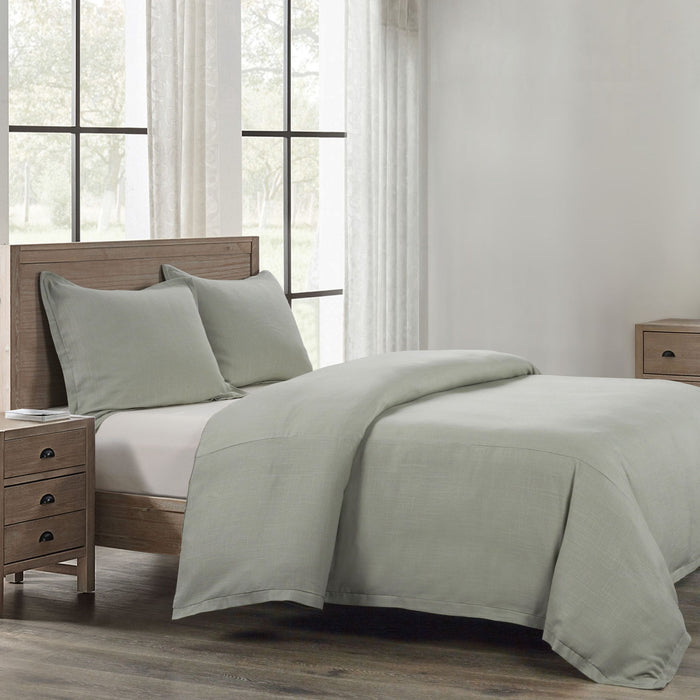 Hera - Twin Washed Linen Flange Duvet Cover - Sage