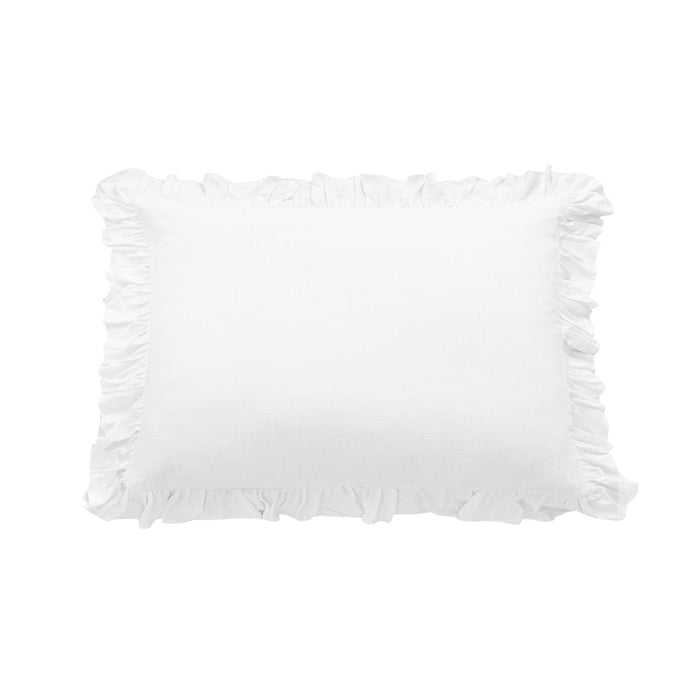 Lily - Washed Linen Ruffled Pillow Sham - White